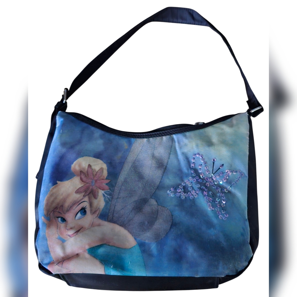 Disney Blue, Black & Purple Shoulder Bag with Tinkerbell and Butterfly Design
